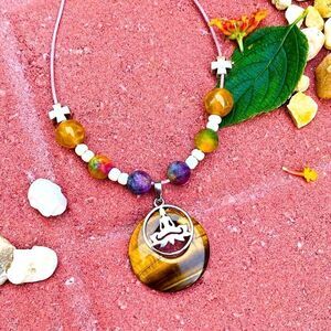 Tigers Eye Yoga Gemstone Leather Adjustable Necklace
